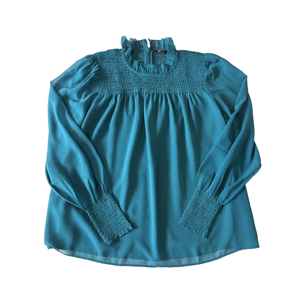 Ann Taylor Sheer High Ruffle Neck Smocked Long Sleeve Chiffon Top M Romantic